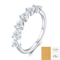 Sterling Silver Square Moissanite Ring, Amazon Bestseller, Customizable Women's Minimalist Stacking Ring.-R16051 Moissanite 3*4mm*6 beads (with GRA certificate)  US size 5/Hong Kong size 11