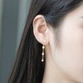 wholesale Gold-plated 925 Silver Japanese Light Luxury Synthetic Opal Small Round Long Slimming Ear Studs Minimalist Geometric-0-1