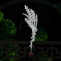 wholesale S925 Sterling Silver Externally Popular 5*8 Teardrop-shaped Wheat Ear 1-Carat Brooch with Luxurious Inlay for Women-Cultivated Ruby 5*8; E25【X3192】 Main Stone 5*8