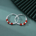 wholesale 990 Sterling Silver Korean Simple Red Agate Bangle Bracelet for Women, Children, and Babies Wholesale-0-0