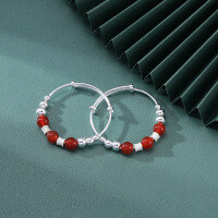wholesale 990 Sterling Silver Korean Simple Red Agate Bangle Bracelet for Women, Children, and Babies Wholesale-A pair of baby bracelets