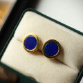 wholesale S925 Sterling Silver Gold-Plated Natural Royal Lapis Lazuli Large Round Stud Earrings, Circular and Minimalist-0-1