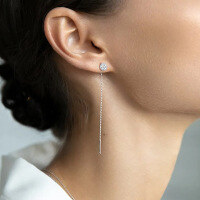 wholesale 925 Sterling Silver Geometric Circle Zircon Earrings Long Tassel Drop Earrings High-End European and American Export-Platinum 925 silver