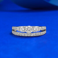 wholesale S925 Silver Daily Fashion Elegant Double Row Ring with Round White Diamonds for Cross-Border E-Commerce-R1368 Double-layered ring No. 9