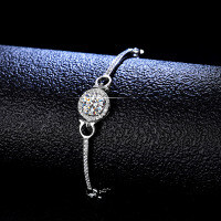 925 Sterling Silver Moissanite Round Bead Simple Bracelet for Women-1 carat (D color moissanite)  925 silver
