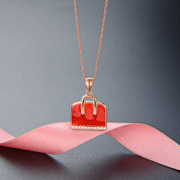 wholesale 925 Sterling Silver Red Envelope Necklace for Women, Fashionable and Luxurious Minimalist Collarbone Chain with Enamel Pendant-Single bag pendant - without chain 925 silver