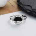 wholesale S925 Sterling Silver Korean Japanese Style Black Enamel Small Smile Ring Ins Minimalist Style Elegant Ring for Women-0-1