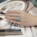 wholesale S925 Silver Poetry Jewelry New 8*8 Plump Square 25 Carat Women's Ring Style Sea Blue Ring, Sizes 5-9 Available-0-3