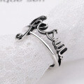 wholesale Sterling Silver S925 Vintage Distressed Hollow-Out Musical Note Alphabet Ins Minimalist Cold Style Chain Ring-0-1