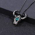 wholesale S925 silver designer-style Shan Hai Jing bull head pendant with dark retro design, inlaid with green agate necklace pendant-0-0