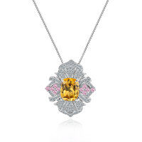 wholesale S925 Sterling Silver Large Carat Natural Topaz Pendant Necklace with Yellow, Purple, and Pink Crystals-Natural citrine necklace