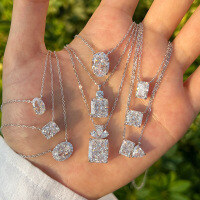 wholesale S925 Sterling Silver Cross-Border Women's Small Luxury Geometric Perfume Bottle Pendant with Advanced Frosted Cut Collarbone Chain-Platinum DY190886-SW-WH 925 Silver