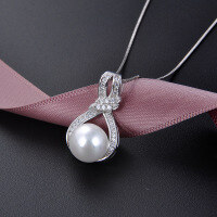 wholesale 925 Sterling Silver Micro-Inlaid Zircon Pearl Necklace, Light Luxury Design Sense Collarbone Chain, Fashionable Temperament Shell Pearl Pendant Necklace-Single Shell Pearl Pendant - Without Chain 925 Silver