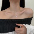 wholesale S925 Sterling Silver Korean and Japanese Light Luxury Women's Necklace with Exquisite Pink Diamond Heart, Wrinkle Texture Design, and High-End Sense Collarbone Chain-0-3