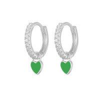 wholesale S925 Sterling Silver Geometric Heart Earrings With Crystals, Cross-border Bestseller, Versatile Ear Cuff-Platinum-Green