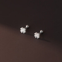 wholesale 925 Silver Floral Sweet Ear Studs Korean Style Elegant Diamond-Inlaid Threaded Four-Petal Flower Ear Accessories M00525-S925 silver pair 925 silver