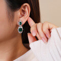 wholesale S925 Sterling Silver Heavy Industry Style Synthetic Cultured Emerald Stud Earrings for Women, Hot Selling in Cross-Border Live Streaming-0-1