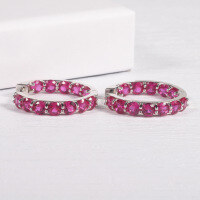 wholesale 18k Gold Plated 925 Sterling Silver with Ruby Crystal Zirconia Stud Earrings, European and American Style Round Hoop Earrings New Arrival-Cultivated Ruby Earrings 925 Silver