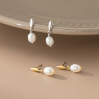 wholesale S925 Sterling Silver Geometric Round Bead Stud Earrings Korean Style Fashion Luxury Ins Trend Ear Accessories M05257-S925 silver pair of flat needles>925 silver gold