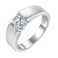 wholesale 18K White Gold Plated Silver 1 Carat Moissanite Diamond Ring with Colored Diamonds, Brushed Finish, Men's Wedding Band, Couple's Diamond Ring-0-4