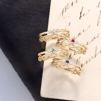 wholesale S925 Sterling Silver Wavy Two-Tone Ruby Ring for Women, Fashionable and Unique Gift-Japanese Double Ruby Ring (Hong Kong)  Size 15