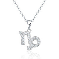 S925 Silver Zodiac Necklace with Moissanite, Customizable Women's Pendant-P16608 Moissanite 1.6mm*21 beads  925 Silver (Pendant with chain)