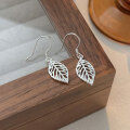wholesale S925 Sterling Silver Hollow-Out Leaf Ear Hooks for Women, Minimalist Forest Style, Ins Delicate Fashion Aloof Wind Earrings-0-4