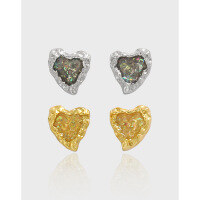 wholesale S925 Sterling Silver Original Niche Design Irregular Versatile Textured Heart Shape Drip Glaze Earrings for Women-18K gold [with sterling silver ear plugs]  925 silver