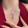 wholesale S925 Sterling Silver Cross Heart Wings Design High-End Feeling Zircon Inlaid Women's Collarbone Chain for Europe and America-0-0