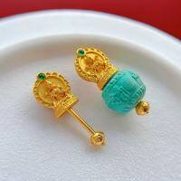 wholesale Metal: S925 ancient method silver gold-plated pure silver jewelry accessory Green Tara universal empty bezel can be strung with beads pendant threaded clasp for DIY-One Green Tara universal pendant