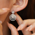 925 Sterling Silver Hip Hop American Style Unisex Moissanite D Color Round Hoop Earrings-0-0