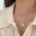 wholesale S925 Sterling Silver Heavy Workmanship OT Buckle Heart Necklace for Women, New Style Small and Minimalist Versatile Cold-toned Sweater Chain-0-2