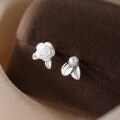 wholesale S925 Sterling Silver Asymmetric French Retro Small Fragrance Style Exquisite Rose Pearl Stud Earrings M06245-0-0