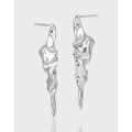 wholesale S925 Sterling Silver Korean Version Small Niche Personality Irregular Long Smooth Wrinkle Design Earrings for Women-0-0