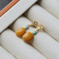 wholesale S925 silver inlaid natural Russian raw amber antique turquoise earrings, vintage-style amber earrings-0-0