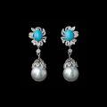 wholesale 925 Silver Gold-Plated Earrings with High-Carbon Diamonds, Blue Turquoise, Spherical Pearls, Exquisite Luxury Jewelry, Versatile Women's Earrings-0-0