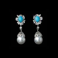 wholesale 925 Silver Gold-Plated Earrings with High-Carbon Diamonds, Blue Turquoise, Spherical Pearls, Exquisite Luxury Jewelry, Versatile Women's Earrings-Earrings 925 Silver