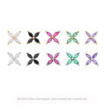 wholesale 925 Sterling Silver Colorful Zircon Flower Stud Earrings For Women-0-0