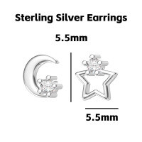 wholesale 925 Sterling Silver Star And Moon Studs Earrings For Women-Star and Moon Diamond Silver Earrings