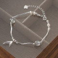 wholesale S925 Sterling Silver Textured Mermaid Moonstone Pearl Wave Bracelet for Women, Small Batch Design S6418-0-0