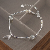 wholesale S925 Sterling Silver Textured Mermaid Moonstone Pearl Wave Bracelet for Women, Small Batch Design S6418-S925 Silver Bracelet 925 Silver