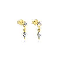 wholesale S925 Sterling Silver Marquise Zirconia Drop Dangle Earrings With Crystal Accents And Tassel-E4824-Gold/Pair of Ovals 925 Silver