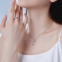 wholesale S925 Sterling Silver New Small Fish Design Pendant Necklace and Ring Set for Women, Luxurious and Exquisite Summer Fresh Style Jewelry-Gold DY121043-SG-SS#7 925 silver