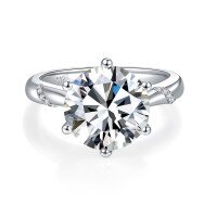 wholesale Platinum, 5 Carat Luxurious Pigeon Egg Exquisite Six-Prong Classic D Color Moissanite Ring-5 karat white gold  size 13 (US size 6)