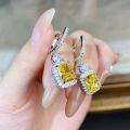 wholesale S925 Sterling Silver 2ct Icy Flower-Cut Yellow Diamond Earrings for Women, Luxurious Full Diamond Studs, Minimalist and Versatile High-End Earrings-0-2