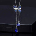 wholesale Metal material, Chao Xiaobai lightweight luxury blue sapphire butterfly necklace for women, fashionable and versatile high-end sensedesign tassel neck chain-0-0
