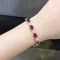 wholesale S925 Silver New 7*9mm Oval Pigeon Blood Red Full Diamond Bracelet for Women, Personalized and Fashionable Elegance-0-3
