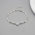 wholesale S925 Sterling Silver "Always with You" Elk Antler Simple Silver Inlaid with Zircon Bracelet for Women, Zircon Korean Style Minimalist-0-6