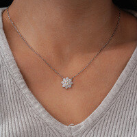 925 Sterling Silver Moissanite Sunflower Pendant Necklace, Classic Six-Prong Snowflake Design, Factory Live-Stream Drop Shipping-1 carat (D color moissanite)  925 silver