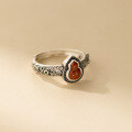 wholesale S925 Sterling Silver Artistic Vintage-style Design Hollow-out Colored Diamond and Red Agate Gourd Ring R02740-0-3